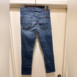 Womens 7 For All Mankind Roxanne Stretch Dark Blue Jeans W28 L27 Distressed